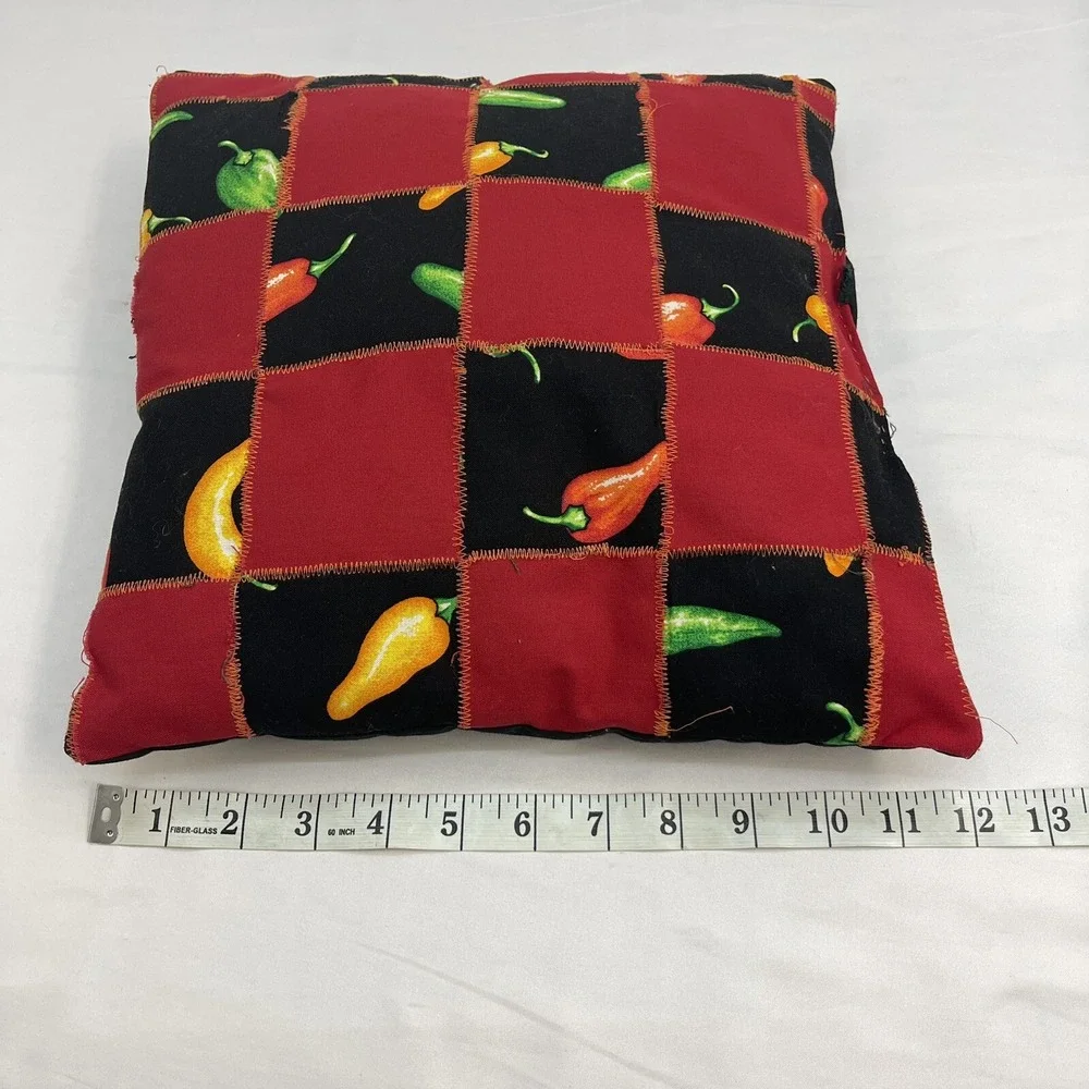 Handmade Pieced Pillow Black with Multicolor Peppers‎ 12